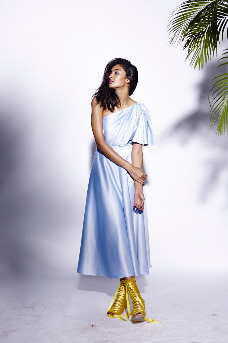 Sky Blue Drape Sleeve Dress