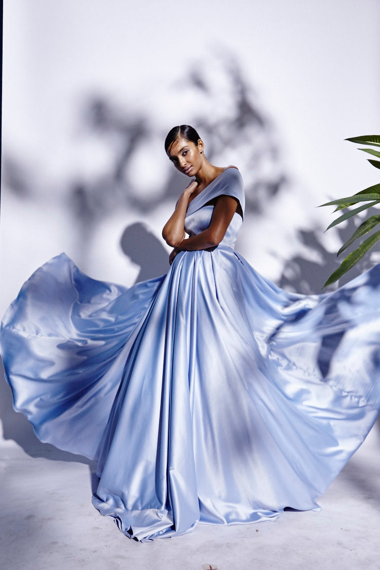 Sky Blue One Shoulder Gown