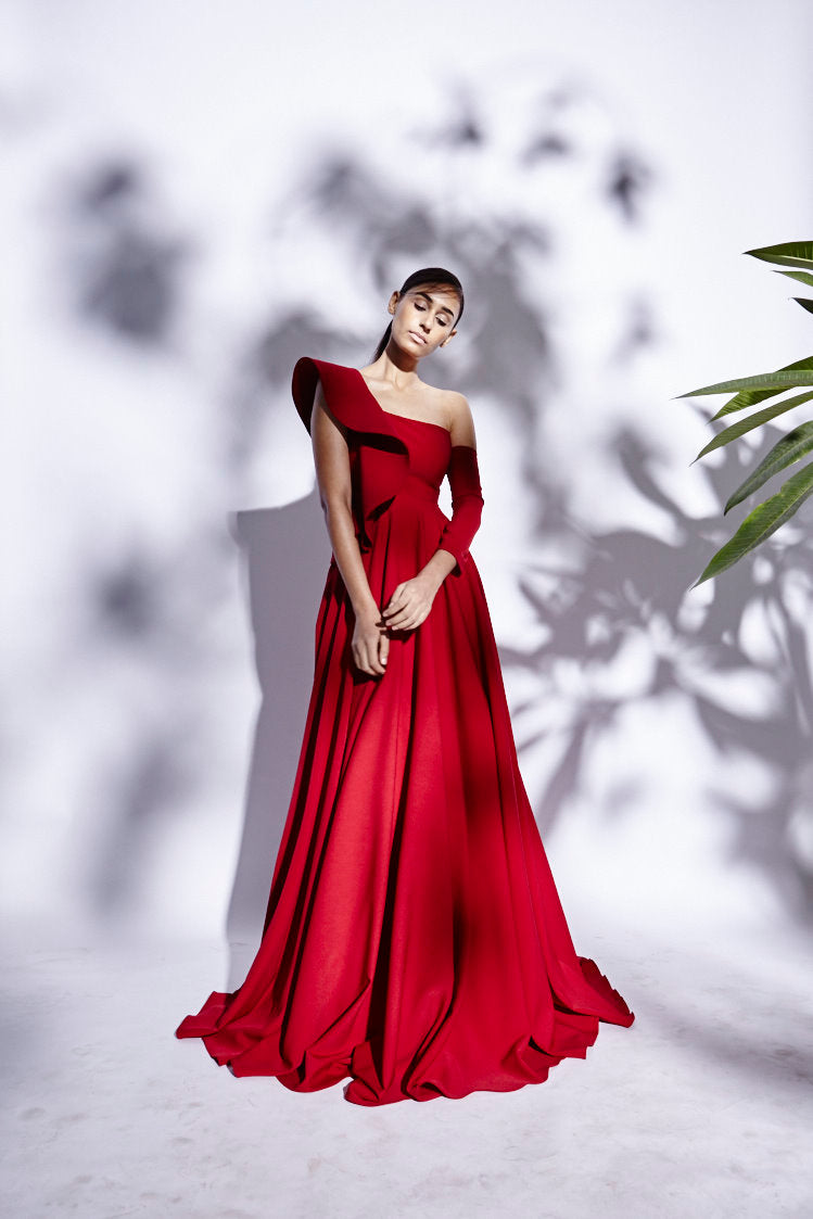 Scarlet Ruffled Gown