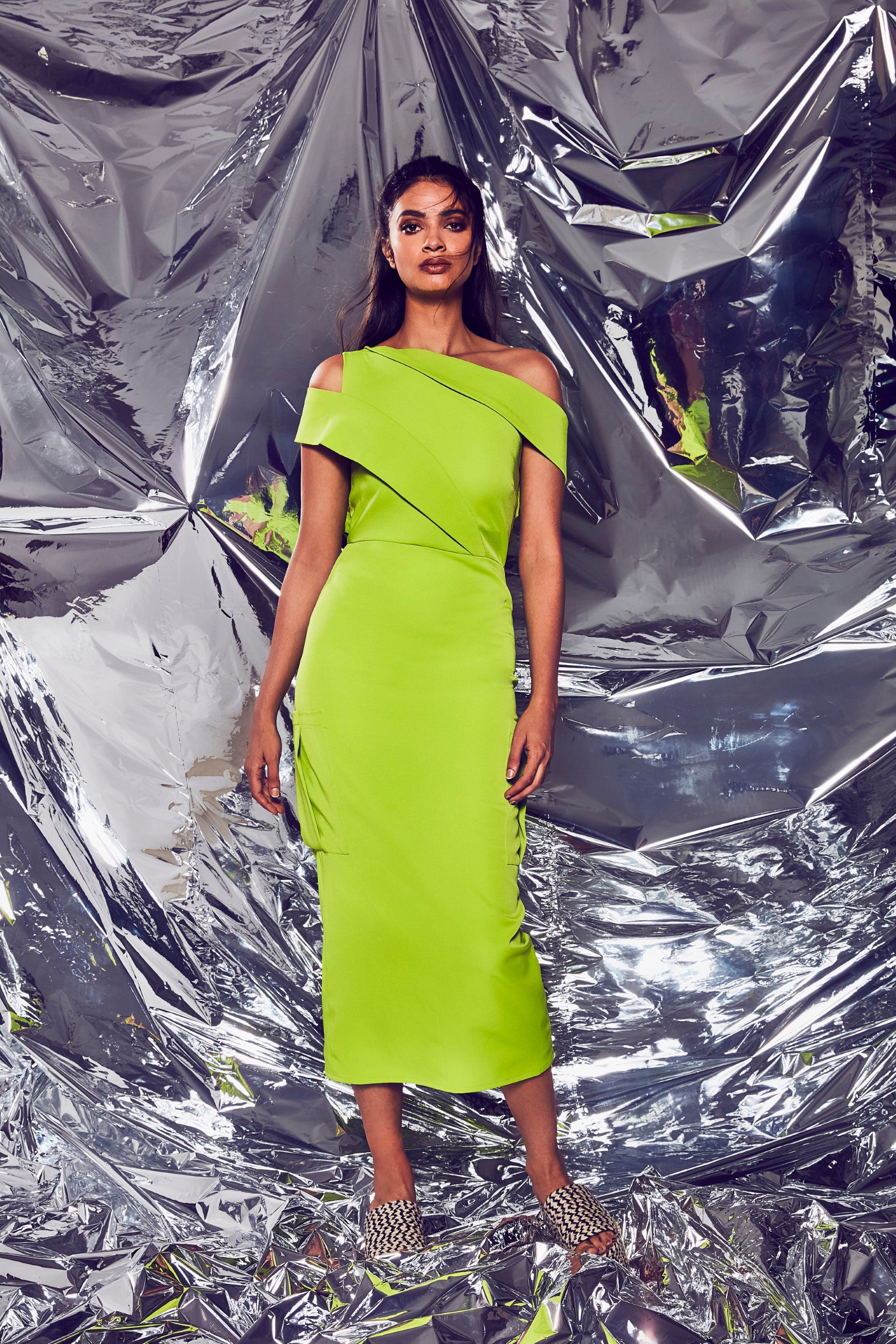 Lime  Crossover Pencil Dress