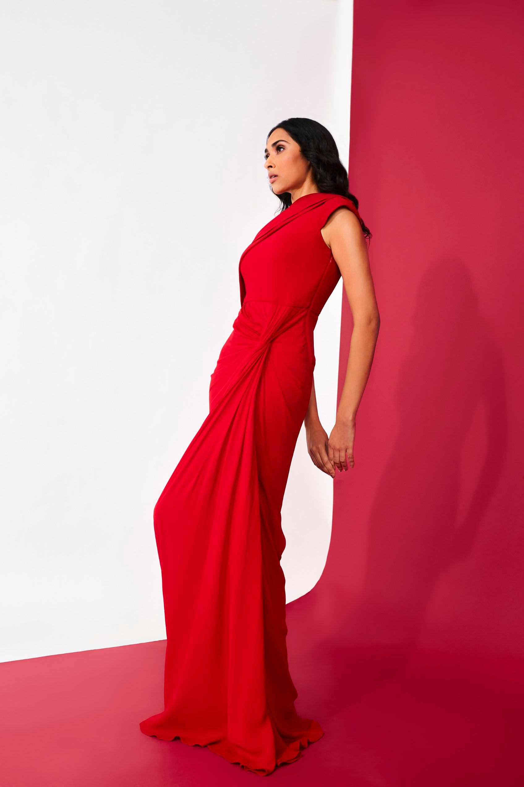 The Rouge Knotted Drape Gown