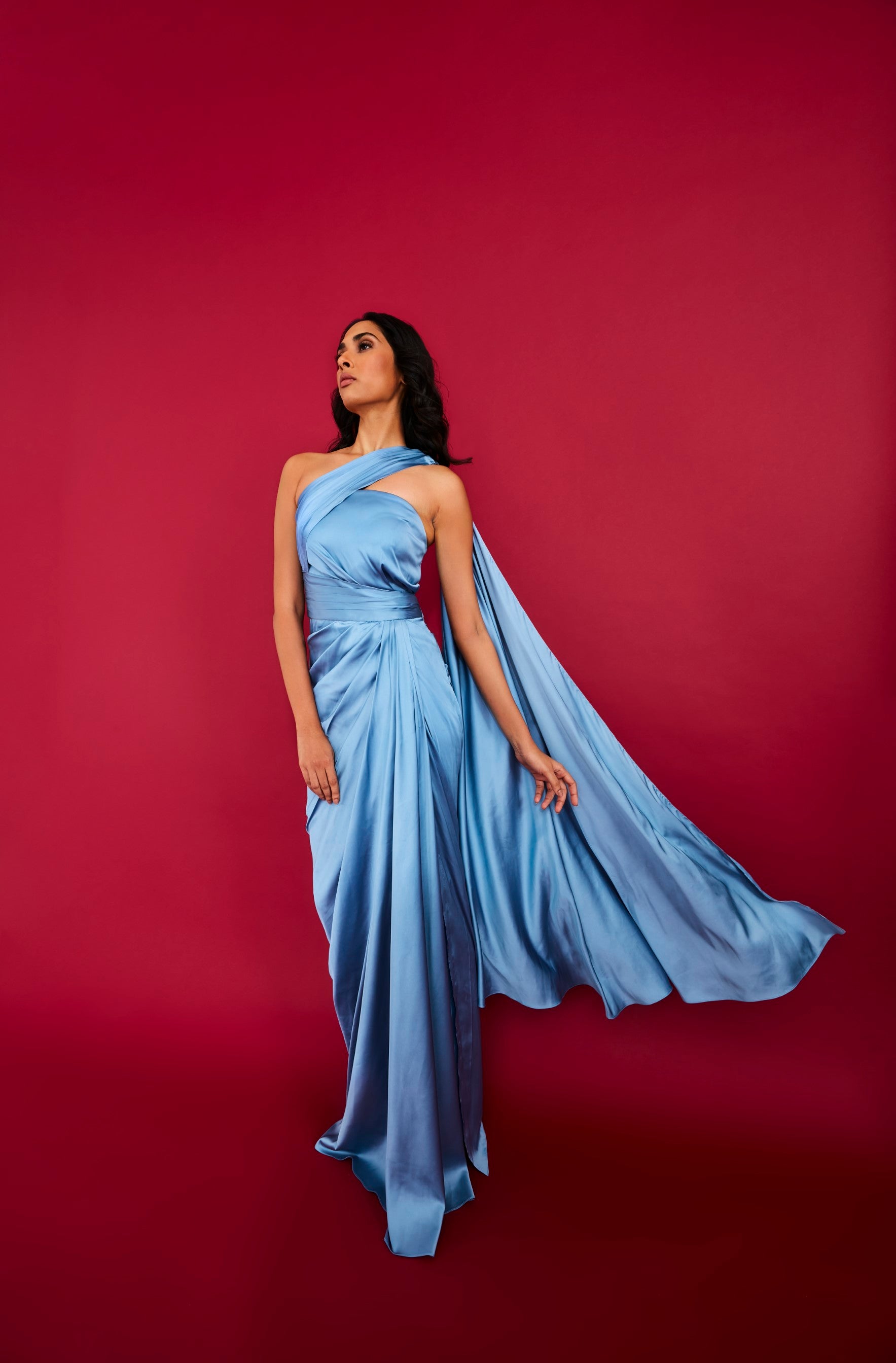 The Steel Blue one Shoulder Drape Gown