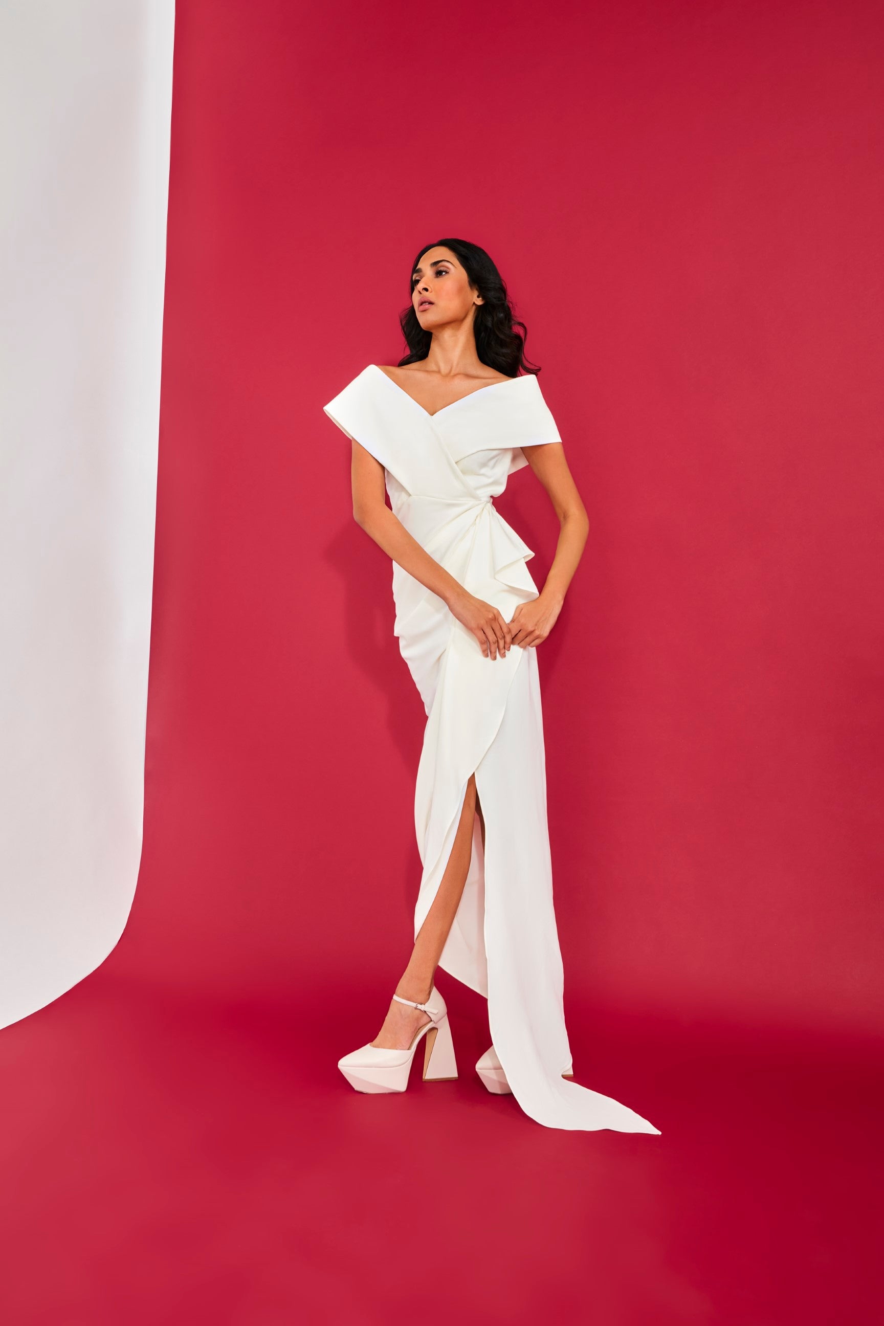 The Ivory Cross Over Drape Gown