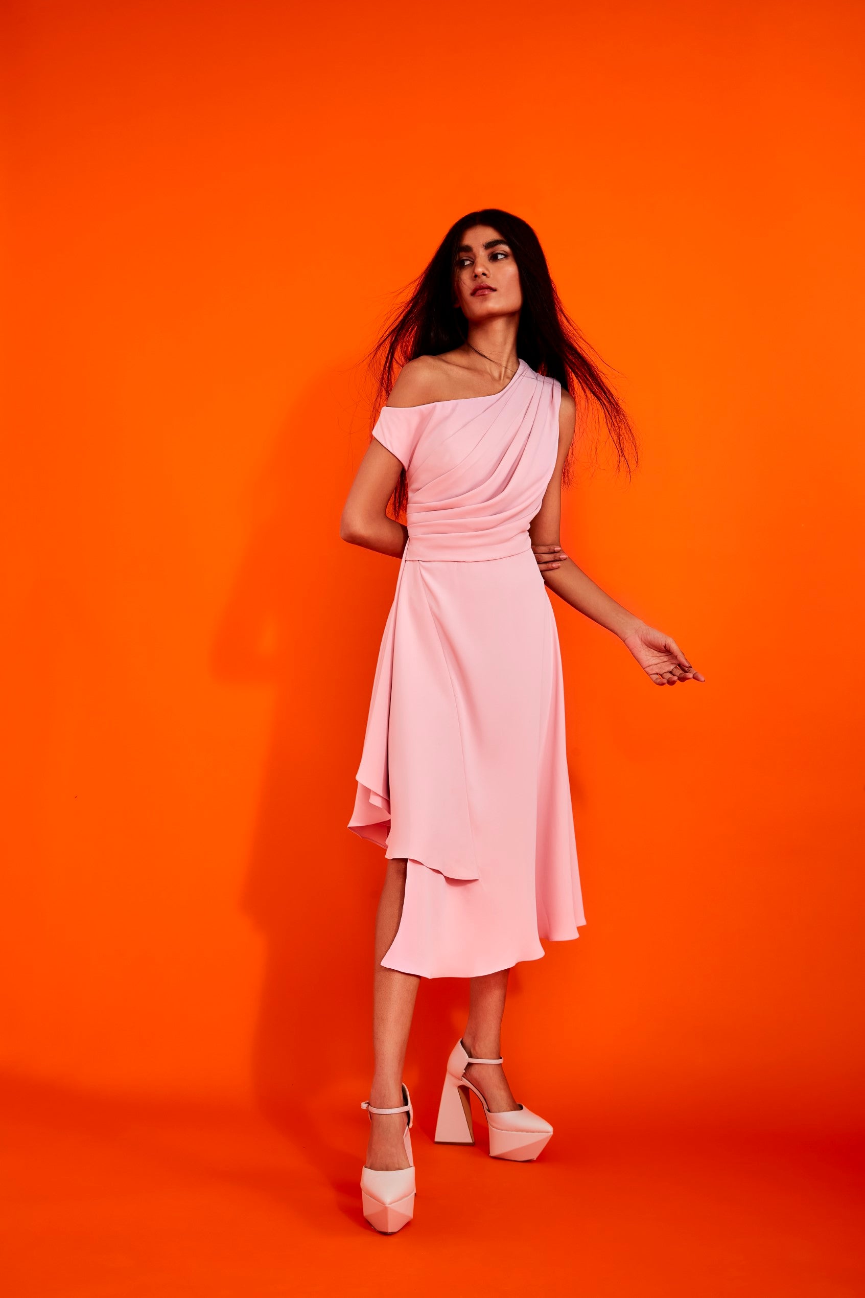 The Blush Asymmetrical Flare Dress