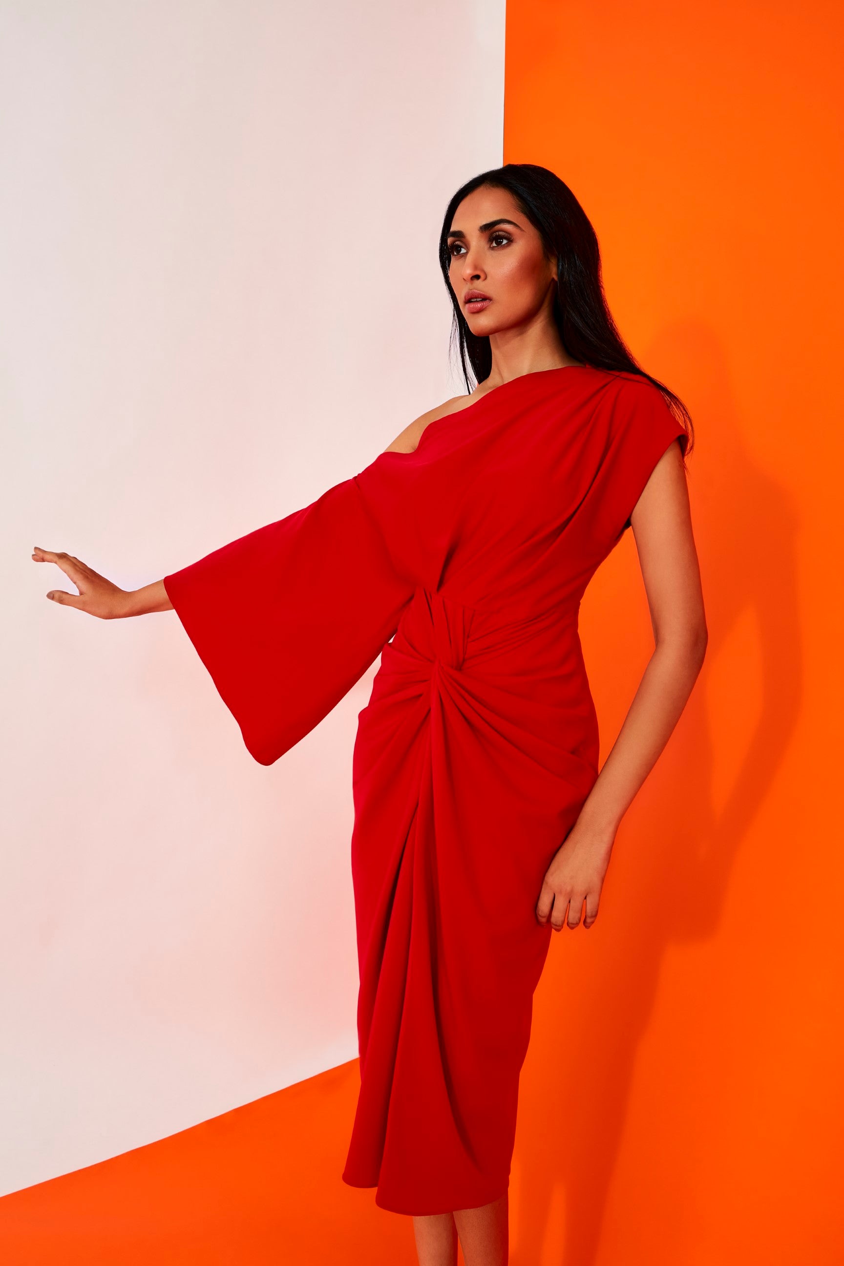 The Rouge Knotted Drape Dress