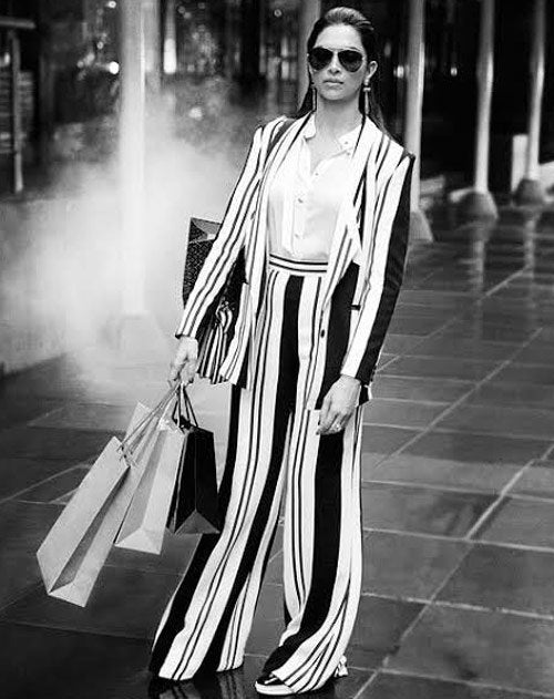 Black and white striped pant suit online